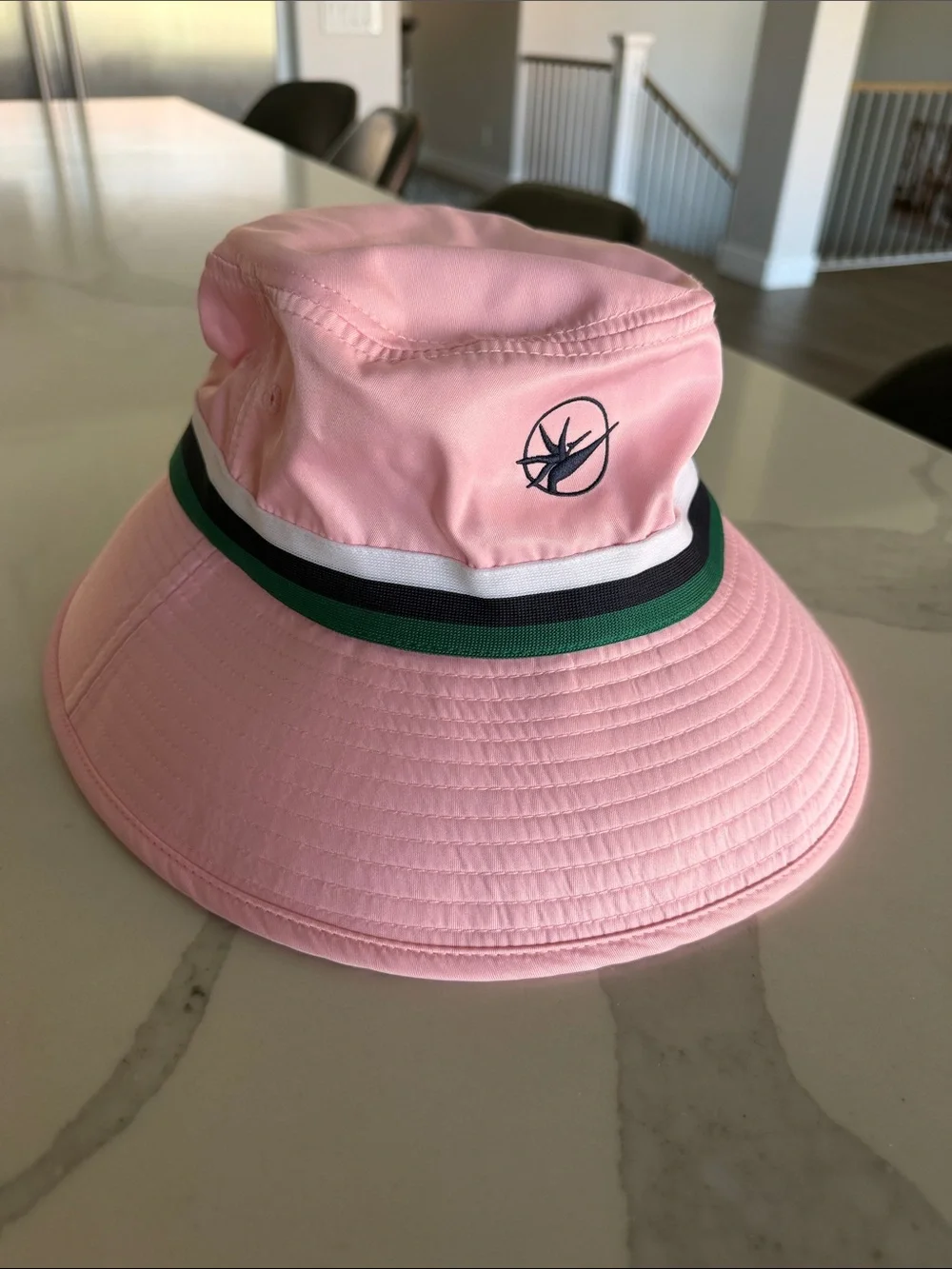 Marie Birdie Pink Bucket Hat with Green Stripe. Size 2 (older youth fit) NWOT